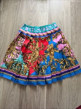 Versace Jeans Collection Pink Red Blue Baroque Pleated Skirt